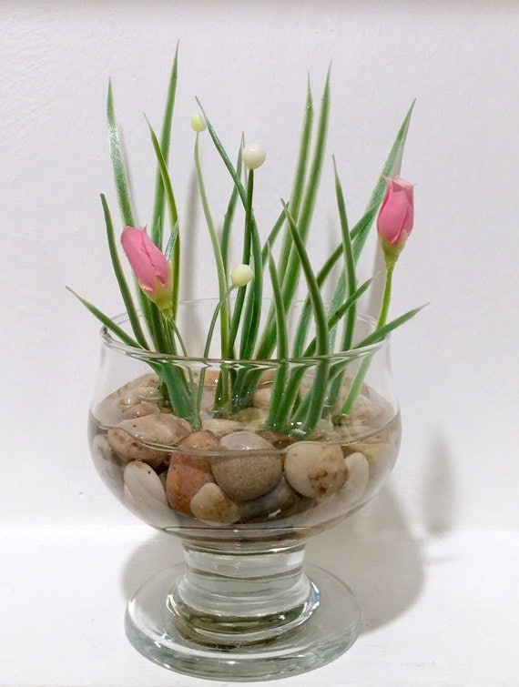 Faux silk flowers in glass vase faux mini pink by withLoveFlorals