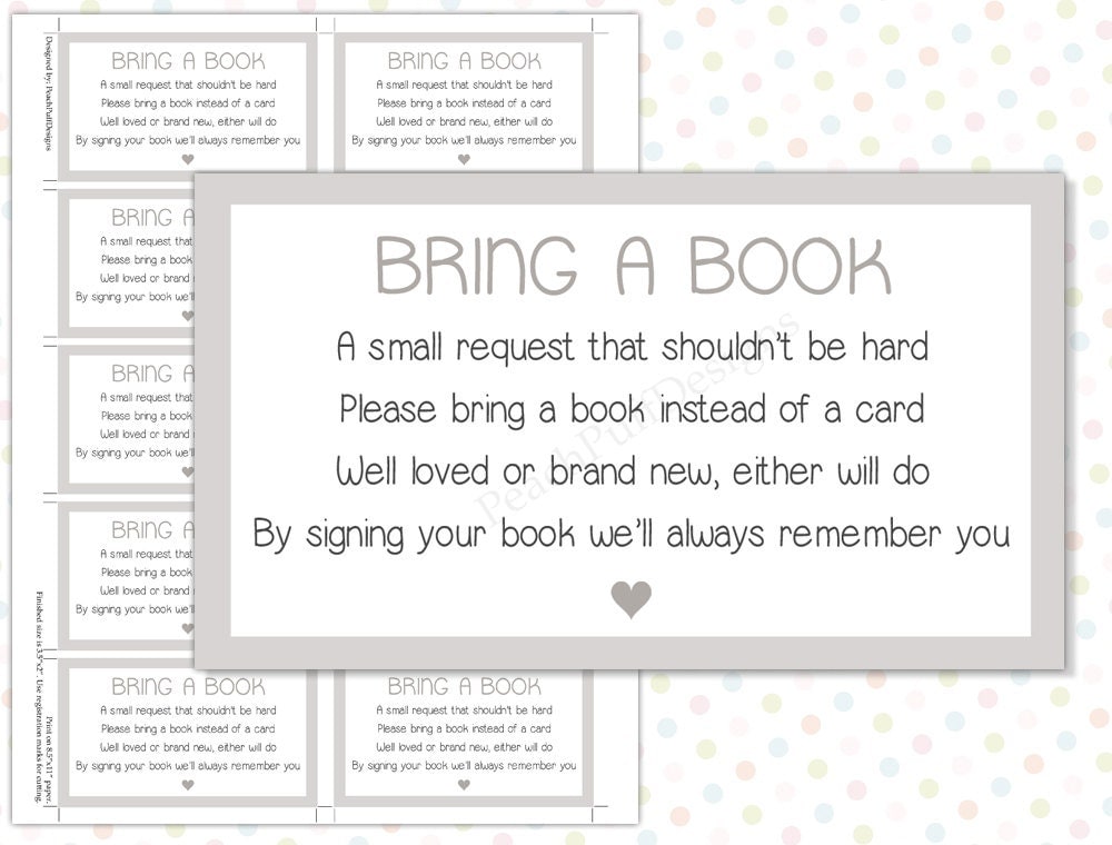 Bring a book baby shower insert Taupe INSTANT DOWNLOAD