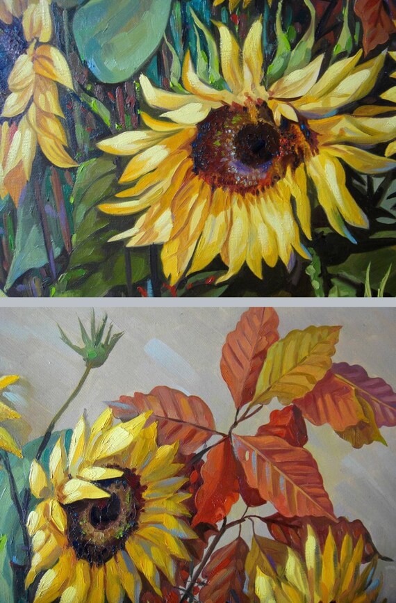 SUNFLOWERS Flowers FRAMED Painting in handmade Original