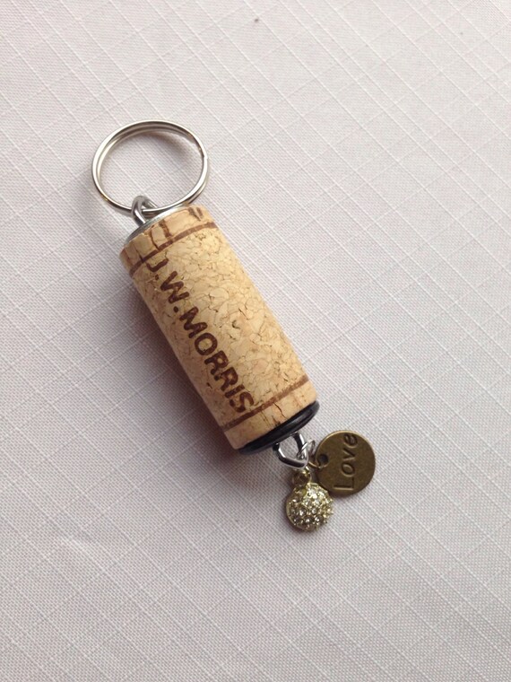 Wine cork keychain with gold charms by Corksnkrafts on Etsy