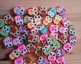 Wooden Owl Buttons × 10