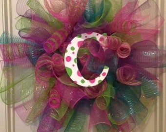 Items similar to Black, Pink and Zebra Deco Mesh Wreath on Etsy