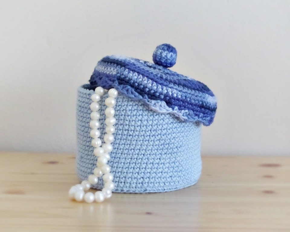 Crochet jewelry box with lid cotton crochet basket by DiaCrochets