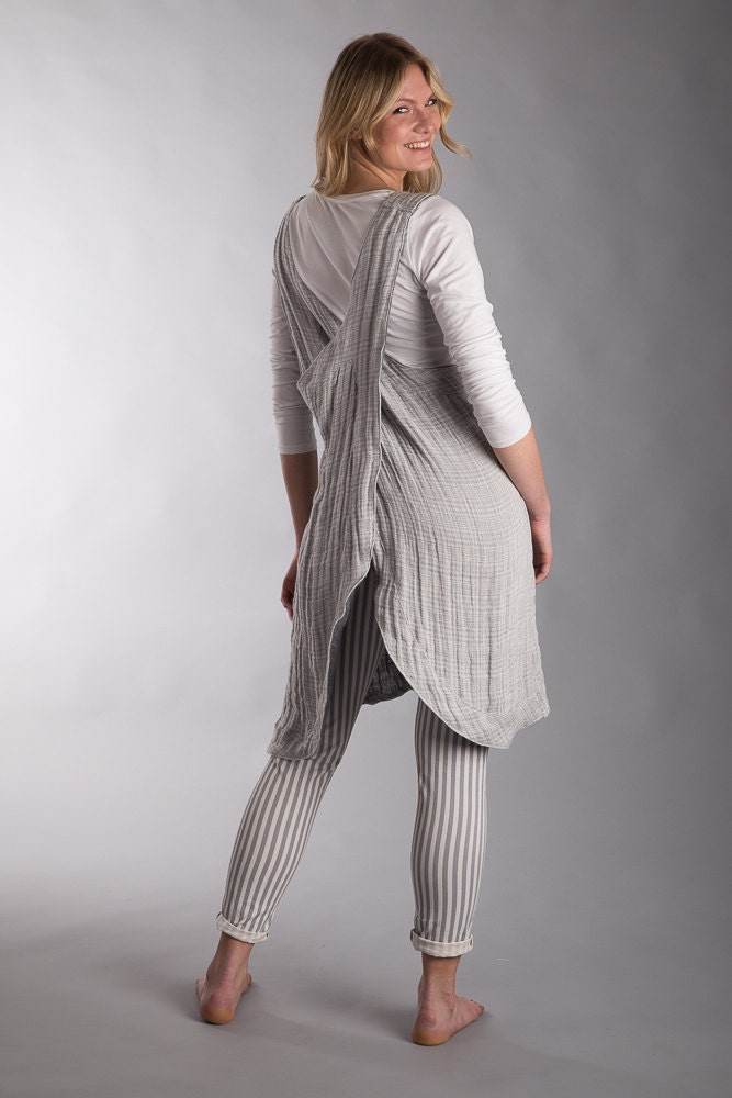 Linen Japanese Apron Dress Grey Crumpled Washed Linen Summer