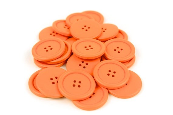 10 Large Orange Wood Buttons 4cm 40mm 1.625 inches - 4 holes Big Jumbo