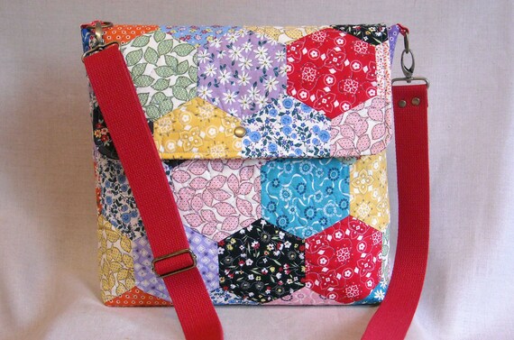 Quilted Messenger Bag 13.5x12.5 Hexagon Quilt by IVANandLUCY