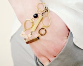 Set of Three Mix and Match Layering Blush and Brass Modern Bracelets