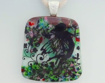 Fantasy Jewelry, Glass Fairy Pendant, Fused Glass Pendant, Stone Look Glass Pendant, Square Glass Pendant - Fairy Garden Pendant