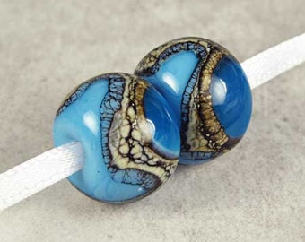 Blue Handmade Lampwork Glass Beads, Glass Beads, Lampwork Beads, Aqua Blue, Sky Blue, Handmade Beads, 2 Glossy 14x11mm Atlantis