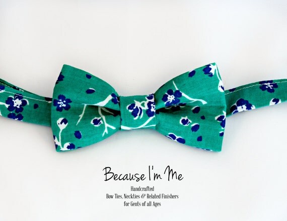 blue and white floral bow tie