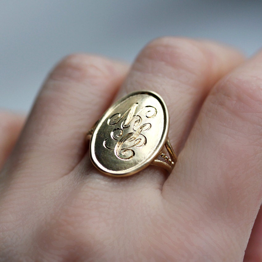 14k gold monogram ring gold initial ring personalized