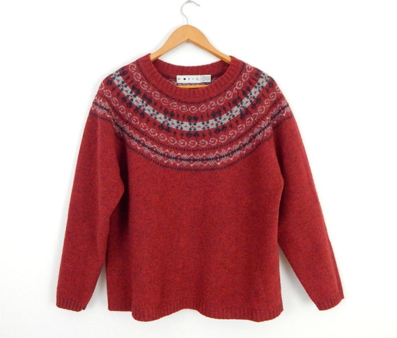 Vintage Oversize Fair Isle Shetland Wool Women's Sweater