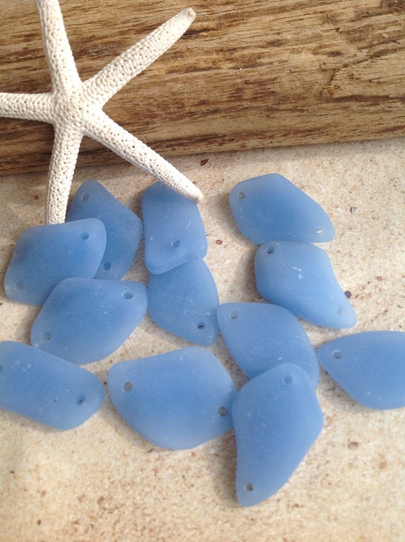 6 sea glass beadbeach glassdouble hole/sea by SeasideJewelry1