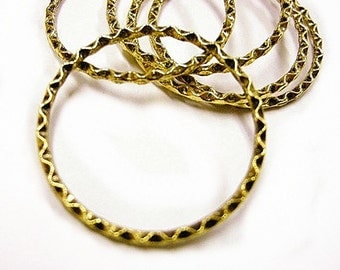 6pc 32mm antique gold textured metal ring-2328A