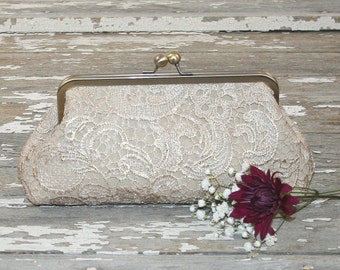 Champagne Lace Bridesmaid Clutches / Lace Wedding Clutches / Wedding Gift / Bridal Clutch
