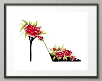 Fine Art Print Red Roses Flower Shoes Stiletto Fashion