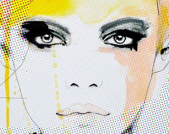 Ruse - Fashion Illustration Art Print, Woman, Portrait, Mix Media Painting by Leigh Viner