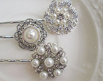 Bridal Hair Pins, Pearl Hair Pins, Wedding Hair Clip, Bridal Bobby Pins, Rhinestone Bobby Pin, Wedding Hair Pins,Wedding Bobby Pins