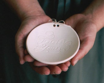 FOREVER YOURS Ring Bearer Bowl, wedding ring dish by Paloma's Nest with Calligraphy by MM Ink