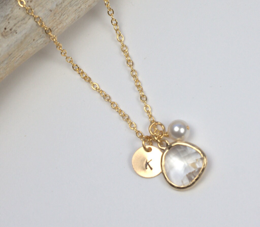 April Birthstone Crystal Gold Necklace Crystal by TheresaRose