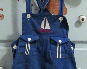 Stantogs 1950's Toddler Boy Overall Blue with Sailboat