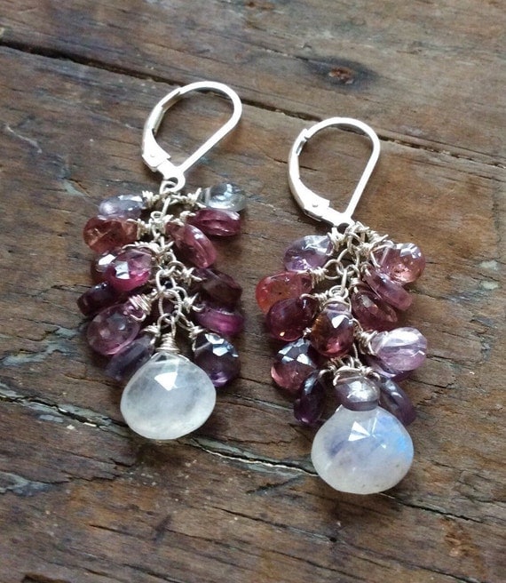Rainbow Moonstone Earrings Pink Spinel Lavender by kabyco on Etsy