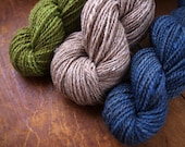 Hand Dyed Yarn Set, Maine Raised Alpaca/CVM Romeldale/ Silk  Blend, Sport Weight, 3 skeins 510 Yards Total LIMITED EDITION