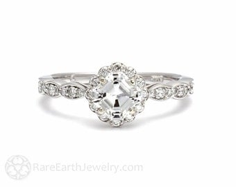 Platinum Asscher Diamond Engagement Ring Diamond Halo Ring Custom Bridal Jewelry