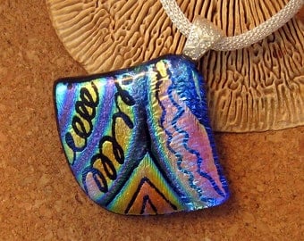 Fused Glass Pendant - Dichroic Pendant - Glass Pendant - Dichroic Jewelry - Hand Etched Pendant