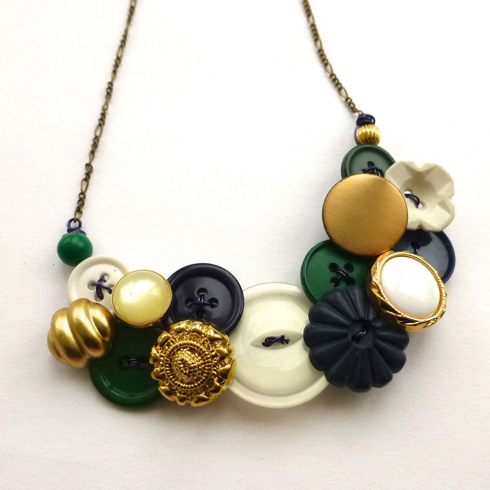 Statement Button Bib Necklace Gold Brass by buttonsoupjewelry