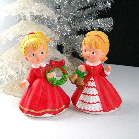 Christmas Figurines Pair of Girls Homco Vintage c1970s