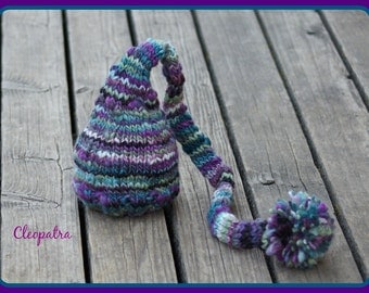 NEWBORN Photography Prop - Baby Knit Hat - Twin Props - Elf - Handdyed and Handspun yarn