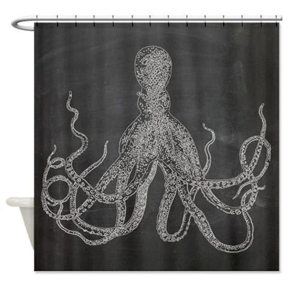 Vintage Octopus Blockprint Shower Curtain