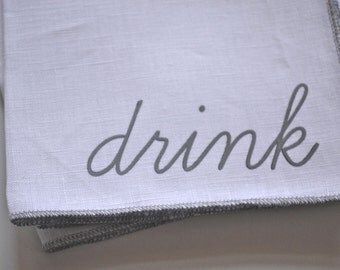 Drink Cloth Napkins, set of four, Silkscreened, Linen Napkins