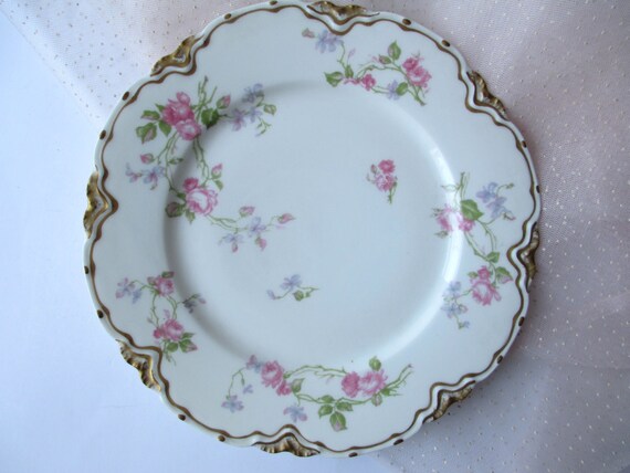 Vintage Haviland Limoges French Pink Green Rose Plate