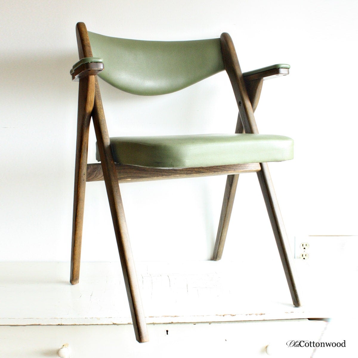 Vintage Coronet Wonderfold folding chair wood vinyl green