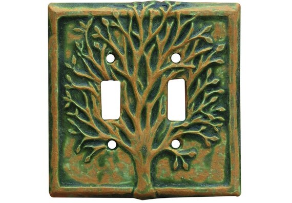 Ceramic Light Switch Cover double toggle Tree by HoneybeeCeramics