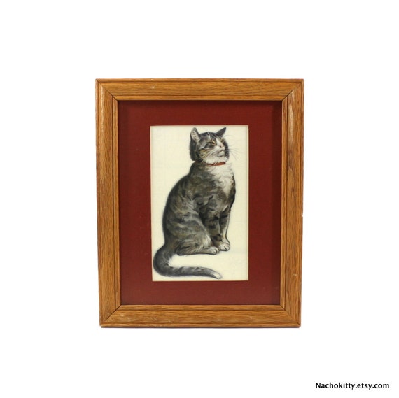 Vintage Tabby Cat Framed Print Gray & White Kitten by Nachokitty
