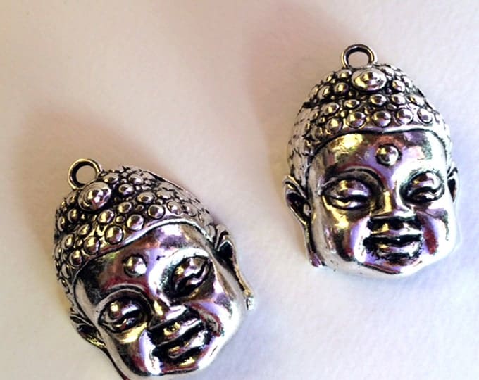 Pair of Buddha Head Charm Pendants Pewter Dimensional