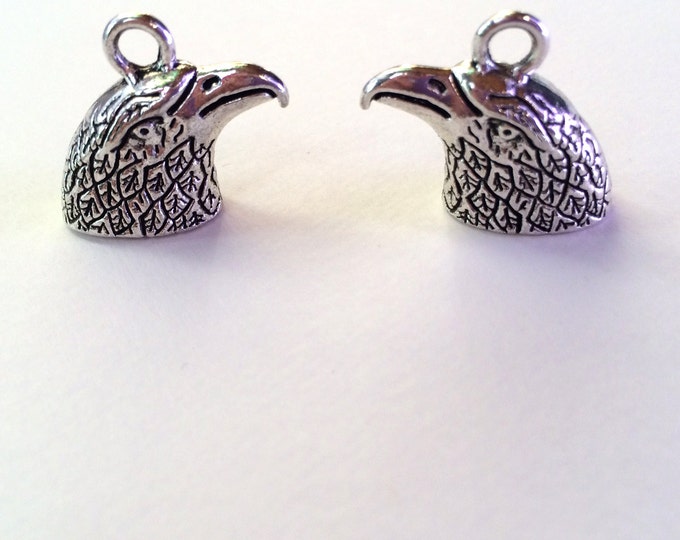 Pair of Pewter Eagle Head Charms with Hollow Bottom