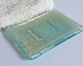 Aqua and Silver Glass Soap Dish by BPRDesigns