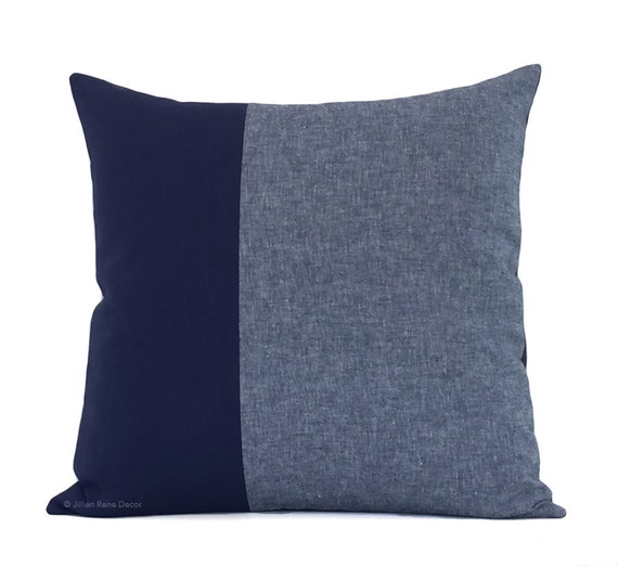 Navy Chambray Colorblock Pillow Cover 20x20 Modern Home