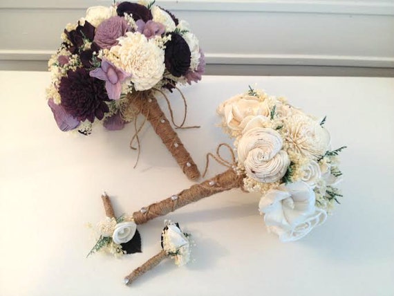 Purple Plum Ivory Wedding Bouquet Sola Flowers Customize 