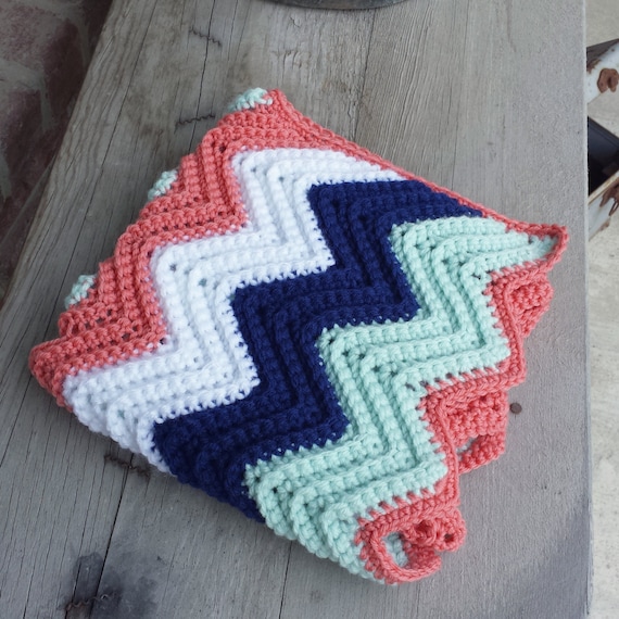 Crochet chevron baby blanket with holes for car seat straps