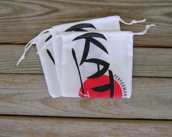 Three Medium Katana Parachute Logo Drawstring Bags White Drawstrings