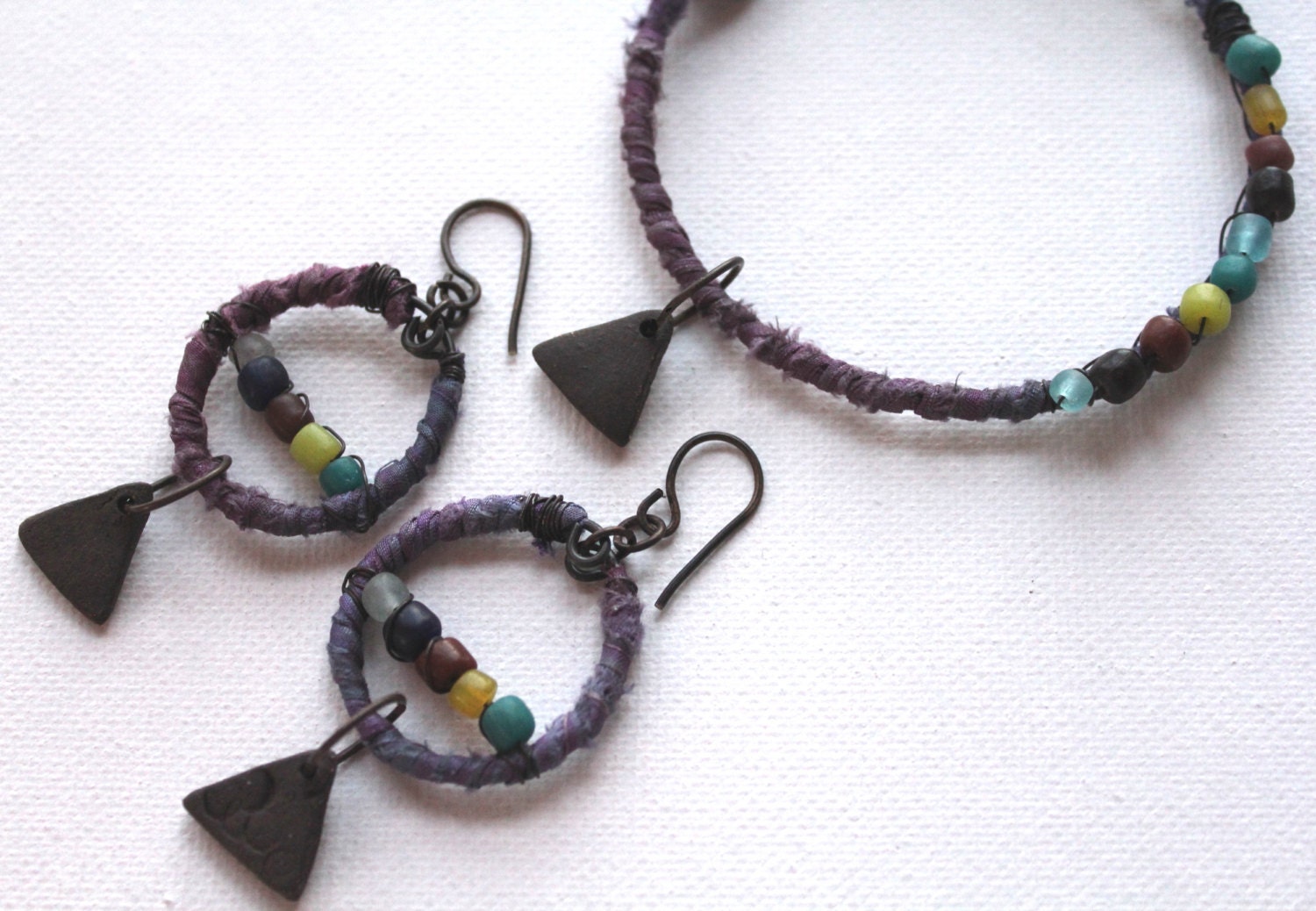 CLEARANCE Primitive Beaded Silk Wrapped Bangle Bracelet