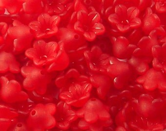 Acrylic Bead 60 Bell Daisy Flower 5-Petal Cherry Red Frosted 13mm x 7mm (1015luc13-23)