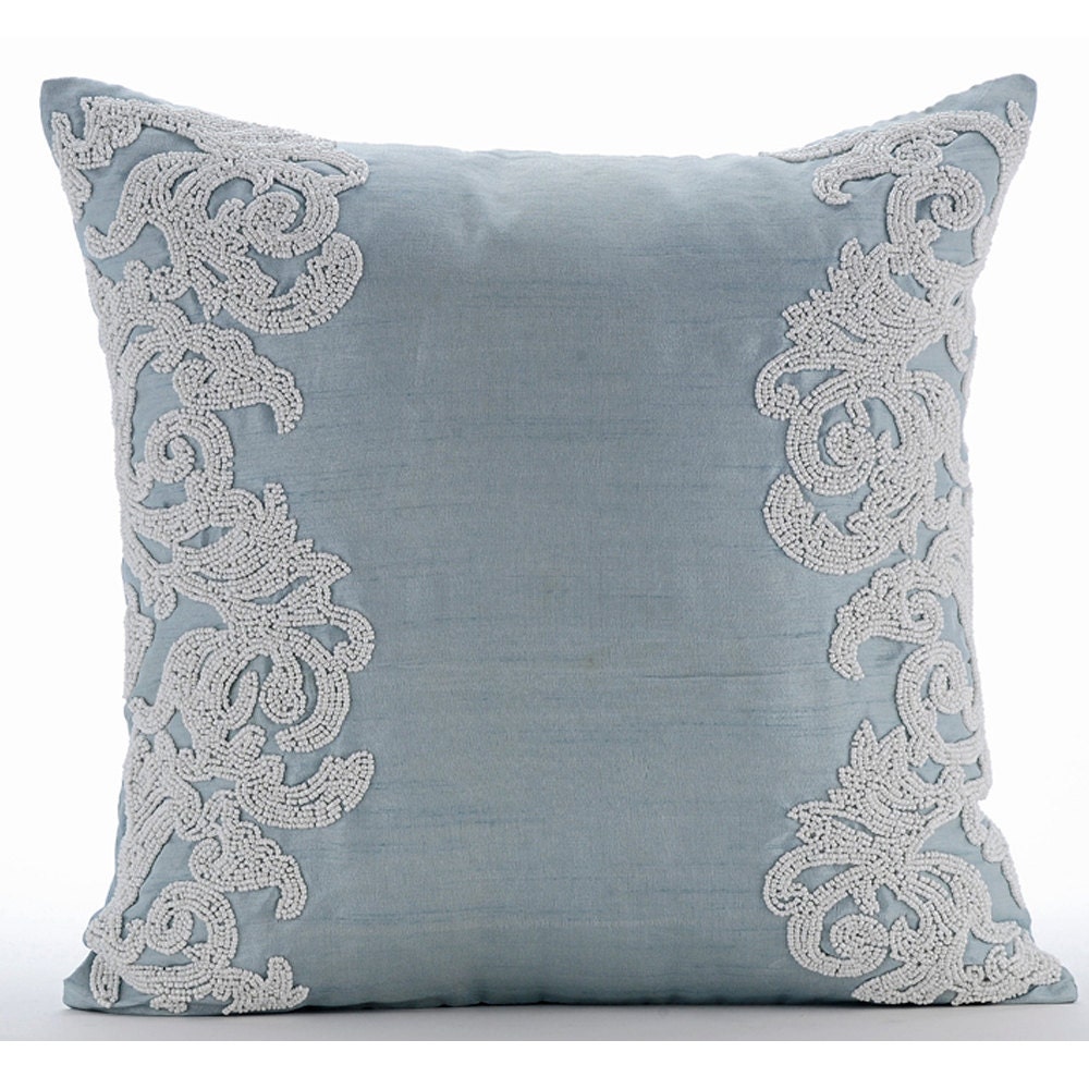 Luxury Light Blue Throw Pillows Cover 16x16 Silk, 40% OFF