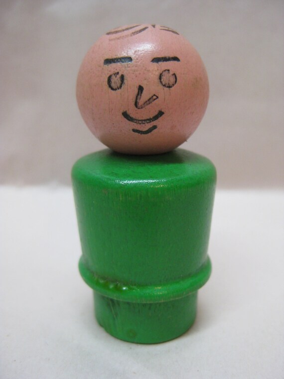 Man Green Little People Fisher Price Wood Toy Vintage