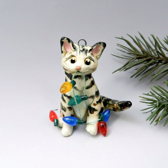 cat brown tabby christmas ornament figurine lights porcelain cat brown tabby christmas ornament figurine lights porcelain